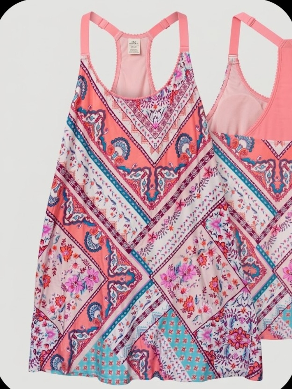 Secret Treasures Coral Pink Paisley & Floral Racerback Chemise